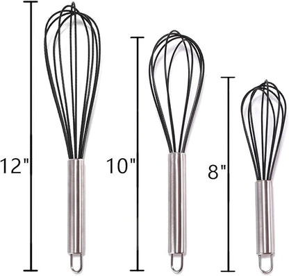 Silicone Whisk set of 3, 8+10+12in Kitchen Balloon Wire Whisks, Hand Egg Mixer - Image 2