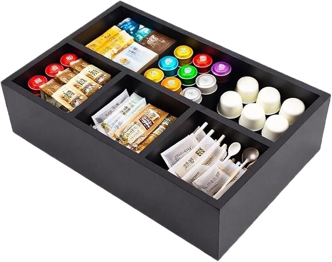 Tea Bag Organizer Wood Black, 4 Compartments Tea Bag Holder, Large Capacity - Image 3