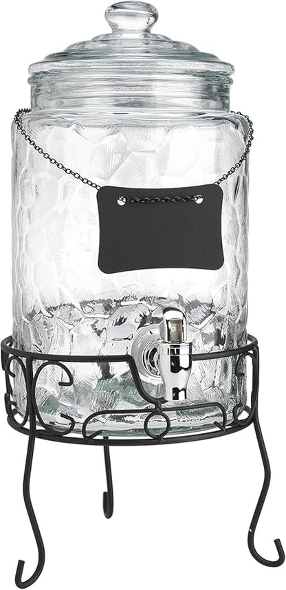 2 PACK 1.5 Gallon Drink dispenser, Classic Hammered Glass Beverage Dispenser - Image 8