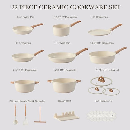 22 Pcs Pots and Pans Set Non Stick Non-Toxic Ceramic Kitchen Cookware Sets - Image 5