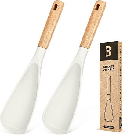 Cooking Spoon for Nonstick Cookwares, Wood Handle Spoon for Mixing, and Scrape by BADIANO