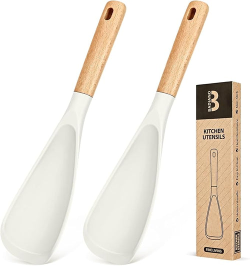 Cooking Spoon for Nonstick Cookwares, Wood Handle Spoon for Mixing, and Scrape by BADIANO