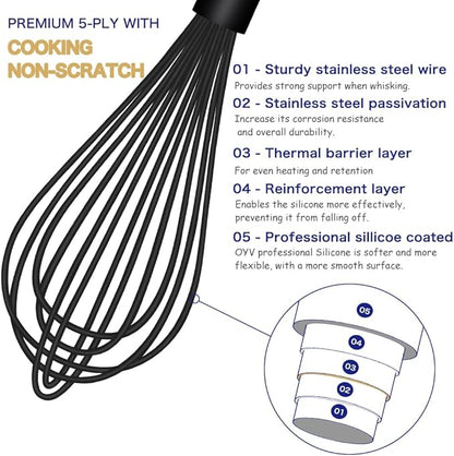 OYV Dishwasher Safe Silicone Whisk, Sealed Waterproof Design Set of 3, - Image 3