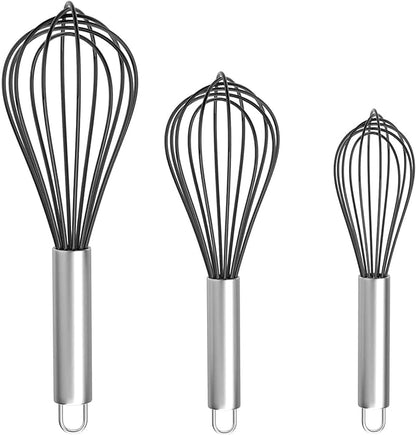 Silicone Whisk, Stainless Steel Wire Whisk Set by Kitchen+Cooking+Kit