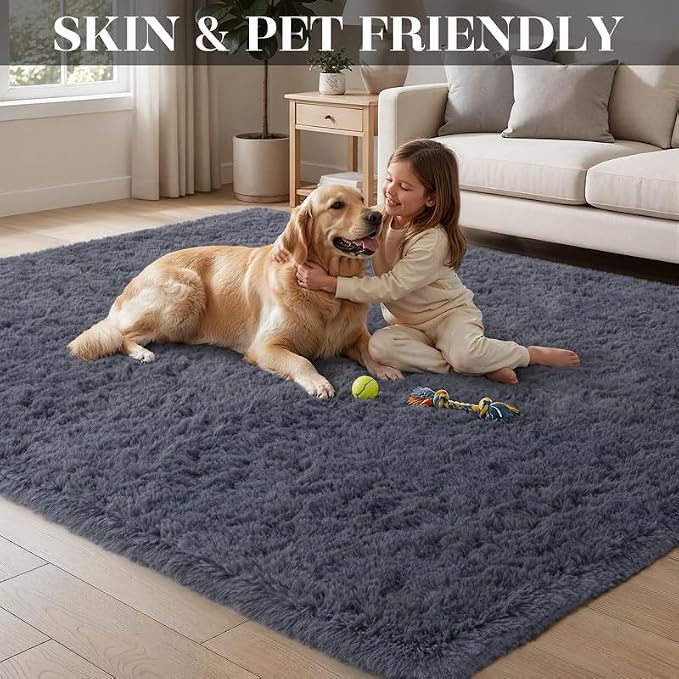 Area Rug for Living Room Bedroom: 5x7 Soft Fluffy Shag Rugs Upgrade Non-Slip - Image 3