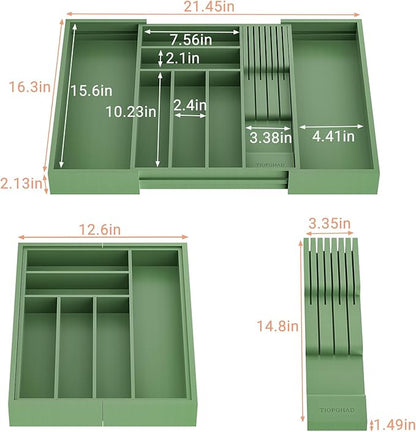 TIOPGHAD Bamboo-Silverware-Drawer-Organizer-Kitchen, Expandable Utensil Holder - Image 2