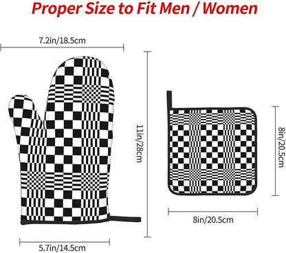 Black and White Optical Illusion Checkered Oven Mitt & Pot Holder Set - Image 9