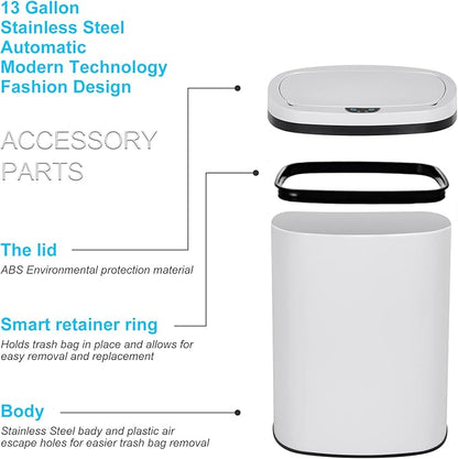 Bigacc 13 Gallon Touch Free Automatic Stainless Steel Trash Can Garbage Can - Image 5