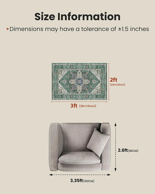 AMADA HOMEFURNISHING 2x3 Washable Area Rug, Low-Profile Entryway Rug - Image 2