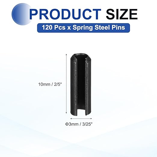 MECCANIXITY 120Pcs Slotted Split Roll Pins 3/25 Inch Dia. 2/5 Inch Length 65Mn - Image 2