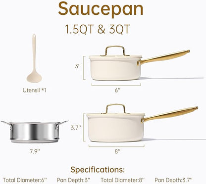 CAROTE 1.5Qt & 3.0Qt Stainless Steel Saucepan Set - Image 2