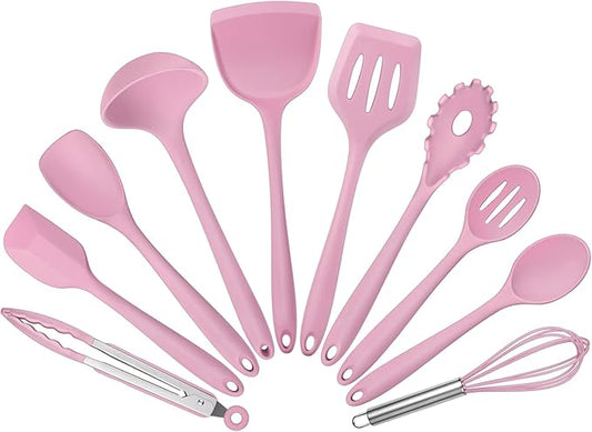 Silicone Cooking Utensils Set of 10, Leonyo Black Kitchen Utensils Set by Leonyo