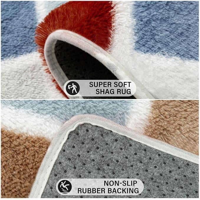 PureCozy 5x7 Checkered Rug for Living Room Rainbow Modern Soft Area Rug Fluffy - Image 5