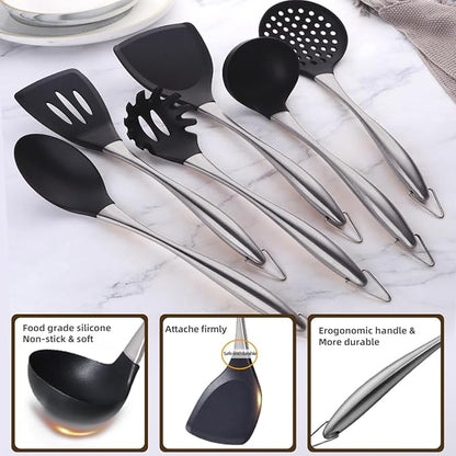Kitchen Utensils Set, Large Non-stick Silicone Cooking Utensils Set 6 Pcs - Image 2