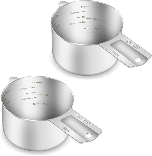 2PCS 3/4Cup Single Measuring Cup, Etched Inner Scale Stainless Steel Measure by BERYLER