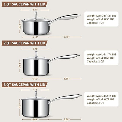 EWFEN 3 Ply Stainless Steel Sauce Pan Set - Image 2