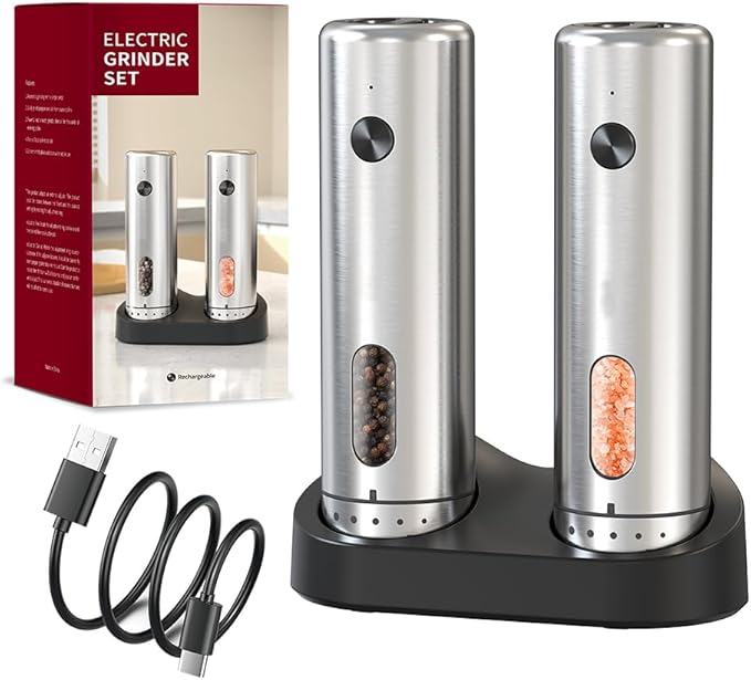 Upgraded Larger 110ml CapacityElectric Salt & Pepper Grinder Set of 2 by HappyThanksgivingDay