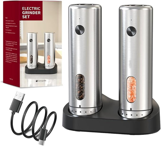 Upgraded Larger 110ml CapacityElectric Salt & Pepper Grinder Set of 2 by HappyThanksgivingDay