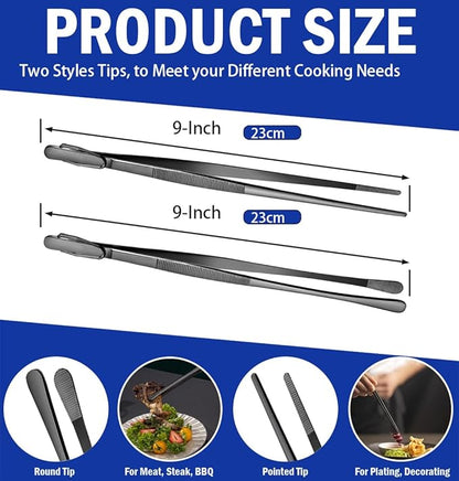 JETKONG 2 Pcs 9-Inch Food Tweezer Tongs, Stainless Steel Kitchen Tweezer - Image 3