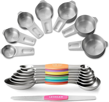 Stainless Steel Measuring Cups & Spoons Set, EWFEN Kitchen Tools Nesting by EWFEN