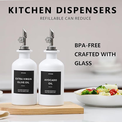 HOMCDALY Olive Oil Dispenser for Kitchen, 11.8oz Glass kitchen Dispenser Bottle - Image 2