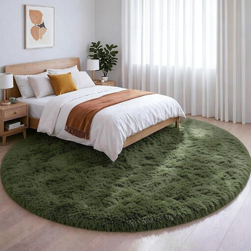 Amdrebio Olive Green Round Rug 5Ft by Amdrebio