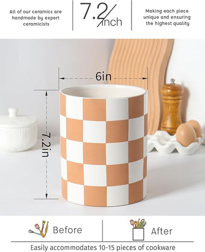 Utensil Holder，7.2 Inch Checkered Utensil Holder, Ceramic Cooking Utensil - Image 6