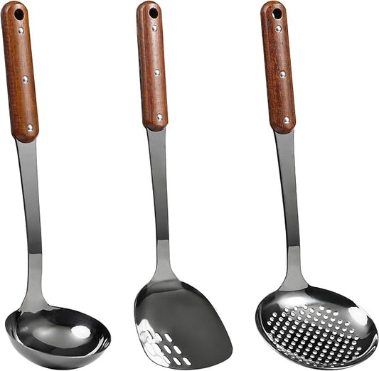 FJNATINH Stainless Steel Wok Spatula, Skimmer Ladle Tool Set, Mirror Polished by HOMEKITCHENTOOL