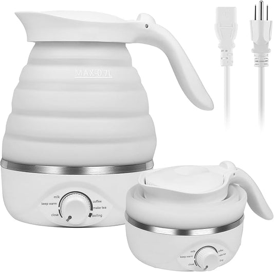 Travel Foldable Electric Kettle, Collapsible Kettle Travel Electric Collapsible Electric Tea Kettle Food Grade Silicone 850W Fast Boiling Water, 110V 700ml (White)