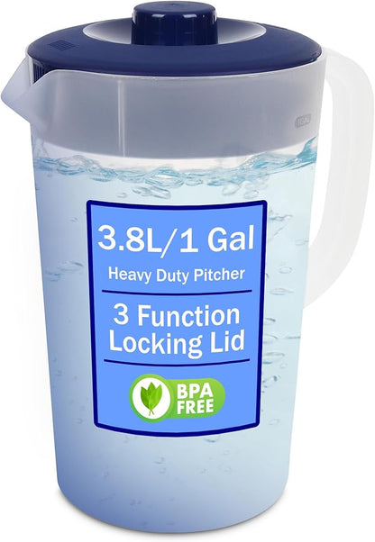 Water Pitcher with Lid 1 Gallon Pitcher, Freezer/Dishwasher Safe, BPA Free & by JOEYZ