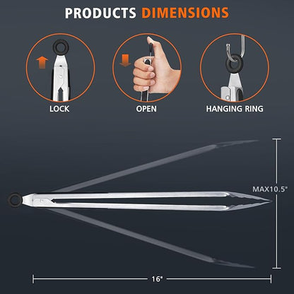 Hotec Stainless Steel Kitchen Tongs, 16 Inch Extra Long Locking Metal Food Tongs - Image 5