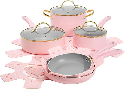Paris Hilton Epic Nonstick Pots and Pans Set, Tempered Glass Lids, Soft Touch by TheWorldofParisHilton
