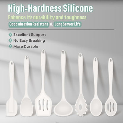 E-far Silicone Cooking Utensils Set, 7-Piece White Heat Resistant Kitchen - Image 2