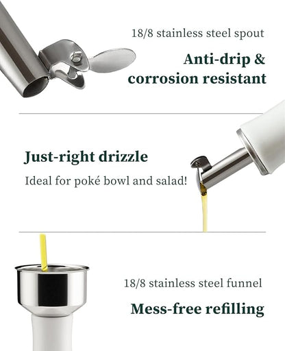 HOMBENE Ceramic Oil & Vinegar Dispenser Set, 12 oz/350ml, 2 Pack, Dripless Spout - Image 3