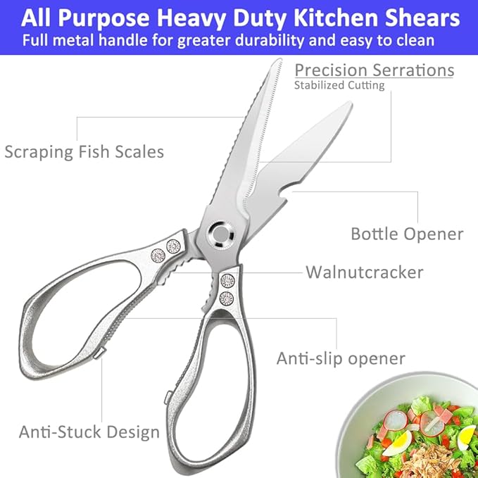 All Purpose Heavy Duty Shears, Metal Handle Stainless Steel Cooking Scissors - Image 2