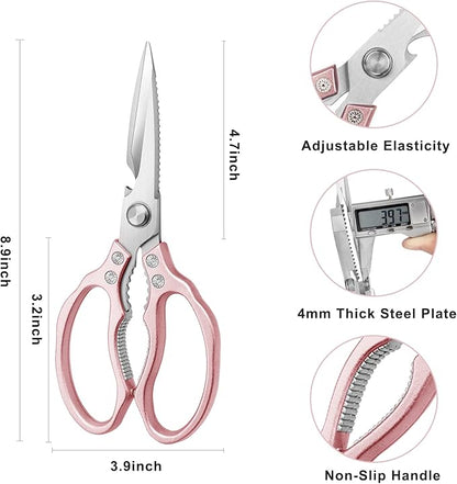 AWinjoy Kitchen Scissors, Heavy Duty Sharp Shears Dishwasher Safe, Rose Gold - Image 2