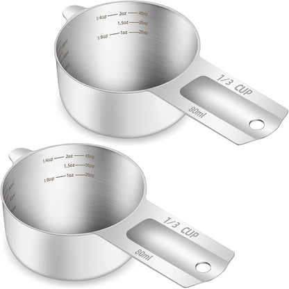 2PCS 1/3Cup Single Measuring Cup, Etched Inner Scale Stainless Steel Measure by BERYLER