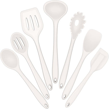 E-far Silicone Cooking Utensils Set, 7-Piece White Heat Resistant Kitchen by E-far