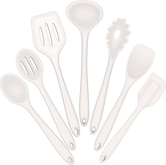 E-far Silicone Cooking Utensils Set, 7-Piece White Heat Resistant Kitchen by E-far
