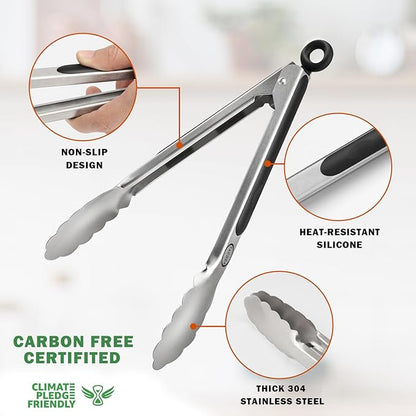 TACGEA Stainless Steel Kitchen Tongs, Silicone Non-slip Grip, Locking Grilling - Image 5