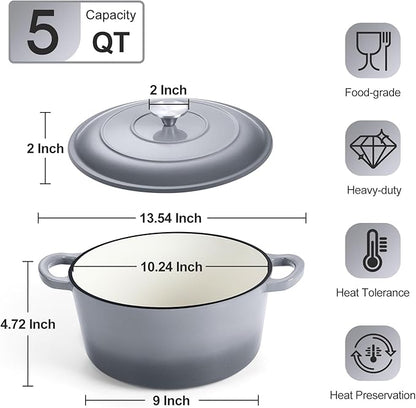 P&P CHEF 5QT Enameled Dutch Oven, Cast Iron Dutch Oven Pot - Image 2