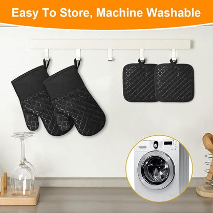 AUAUY Oven Mitts and Pot Holders 4PCS Set, 230°C/446°F Heat Resistant BBQ Gloves - Image 7