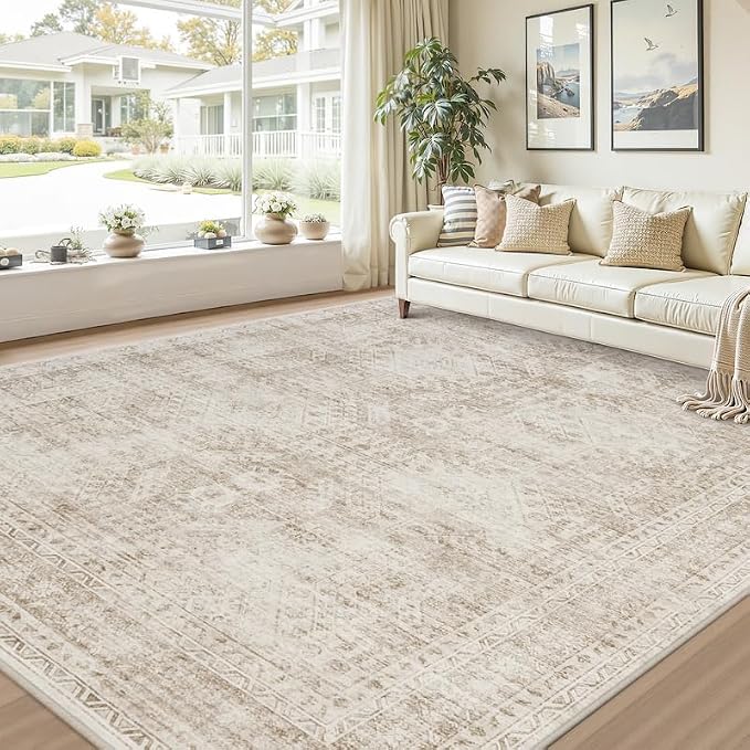 10x14 Area Rug for Living Room: Vintage Boho Neutral Washable Rug Indoor Soft - Image 9