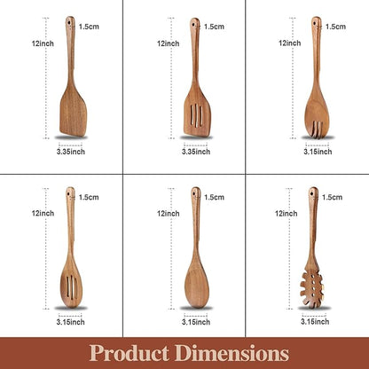 Wooden Cooking Utensils, 6 Pieces Natural Acacia Wooden Spoons - Image 7