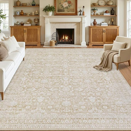 8x10 Area Rugs for Living Room: Vintage Boho Neutral Washable Rug Indoor Soft by Luxturiy