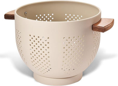 Metal Colander with Wood Handle and Stable Base, Powder Coated Steel Kitchen by Unknown