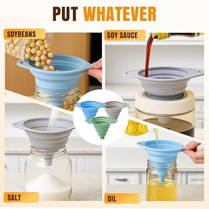 Kitchen Funnel Set 3 Pack, Collapsible Silicone Funnels - Image 7