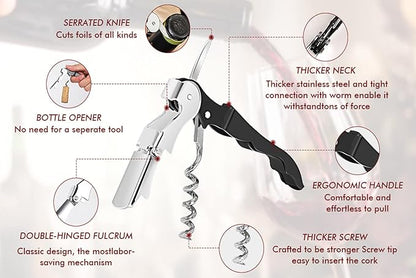 Professional Waiter Corkscrew Wine Openers Set, Heavy Duty Stainless Steel - Image 2
