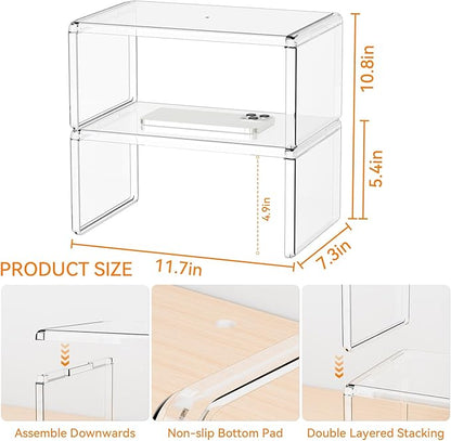 Yieach 4 Pack Acrylic Cabinet Organizer, 2 Tier Stackable Shelves - Image 3