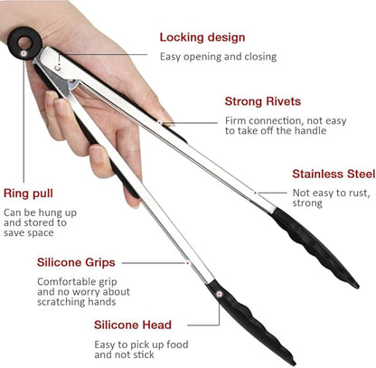 12 Inch Kitchen Tongs Set of 3, Silicone Tongs - Image 4